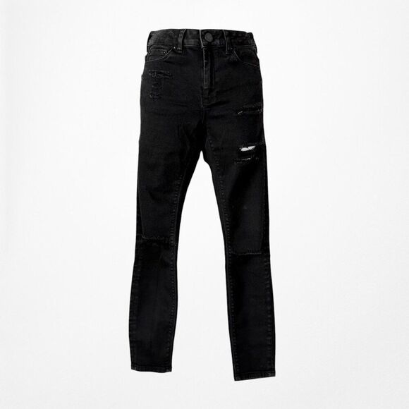 Black High Waisted Distressed Destroyed Ripped Knees Skinny Denim Jeans Size XS - Picture 5 of 7